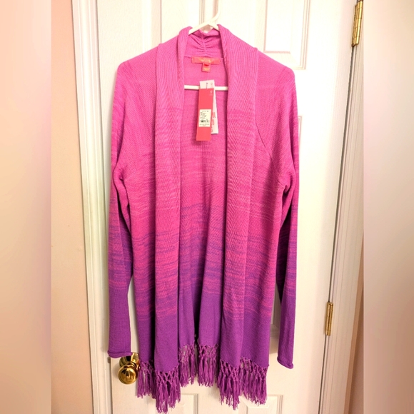 LILLY PULITZER NWT XL Tatum Ombre Fringe Cardigan Sweater - Picture 4 of 7